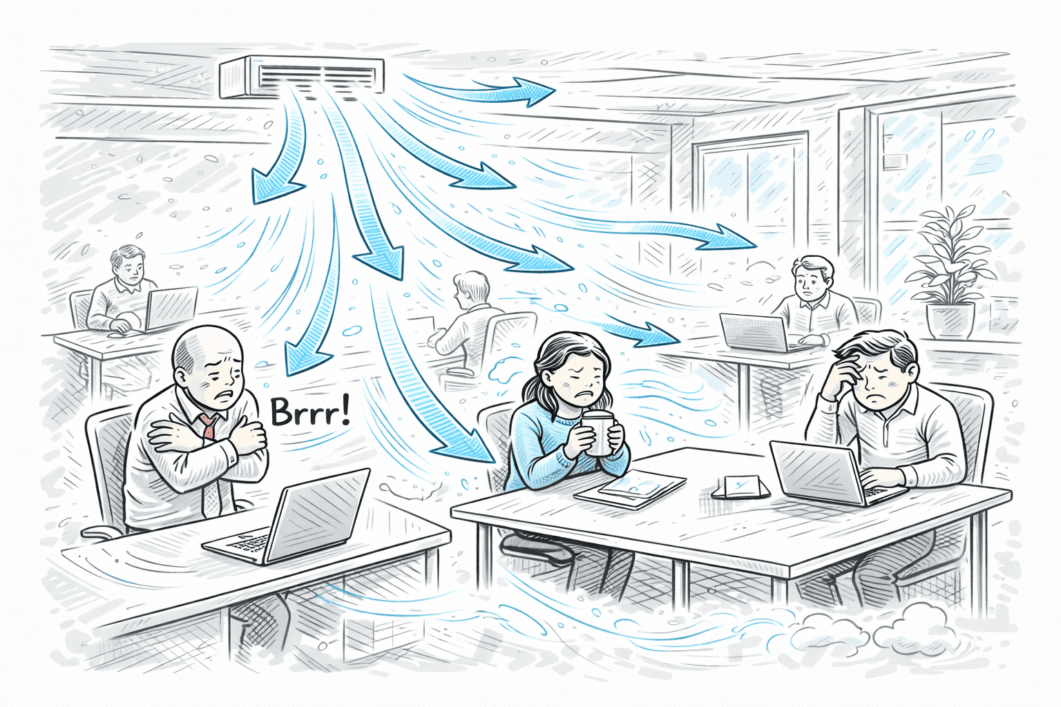 Open space office: draft and comfort fields